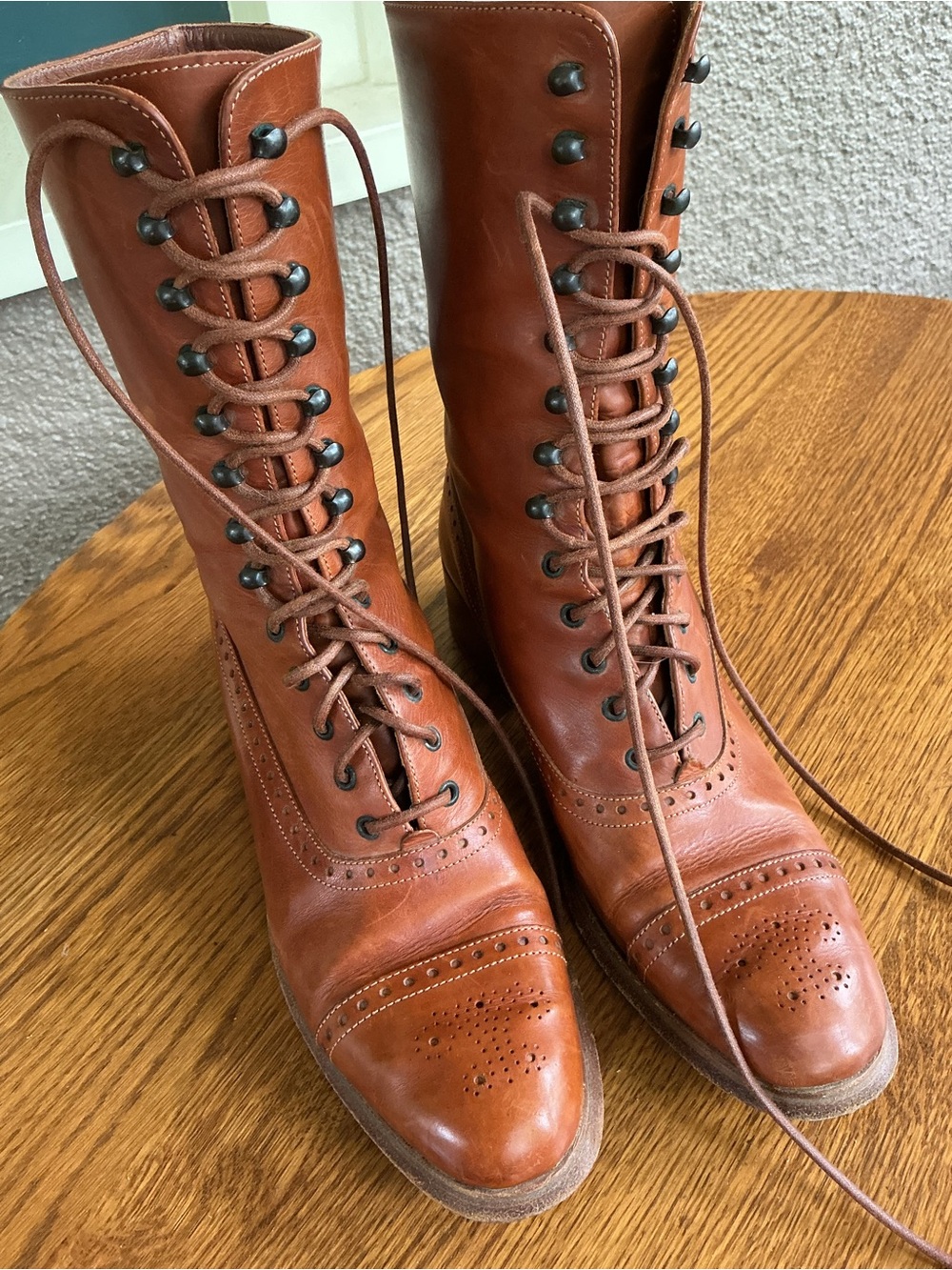 Joan & David Couture tan Leather Lace-Up Mid-Calf Boots/ shoes